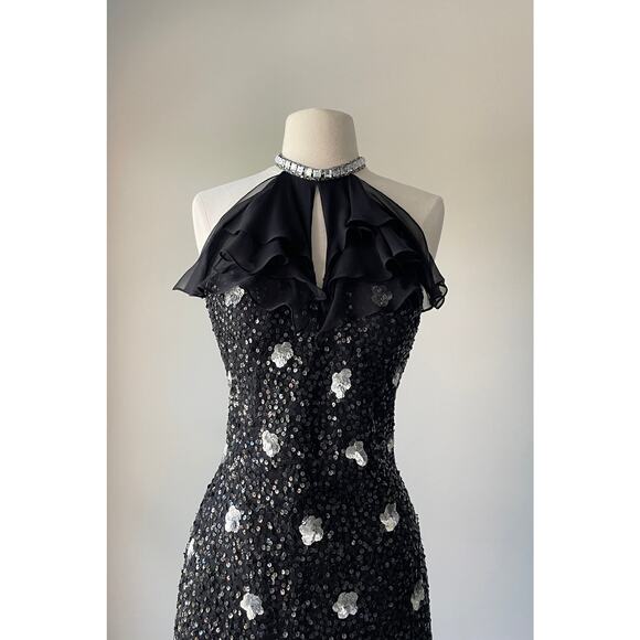 Vintage 1990s Y2K Black Sequins Halter Dress by Scala XS/S - Picture 7 of 9